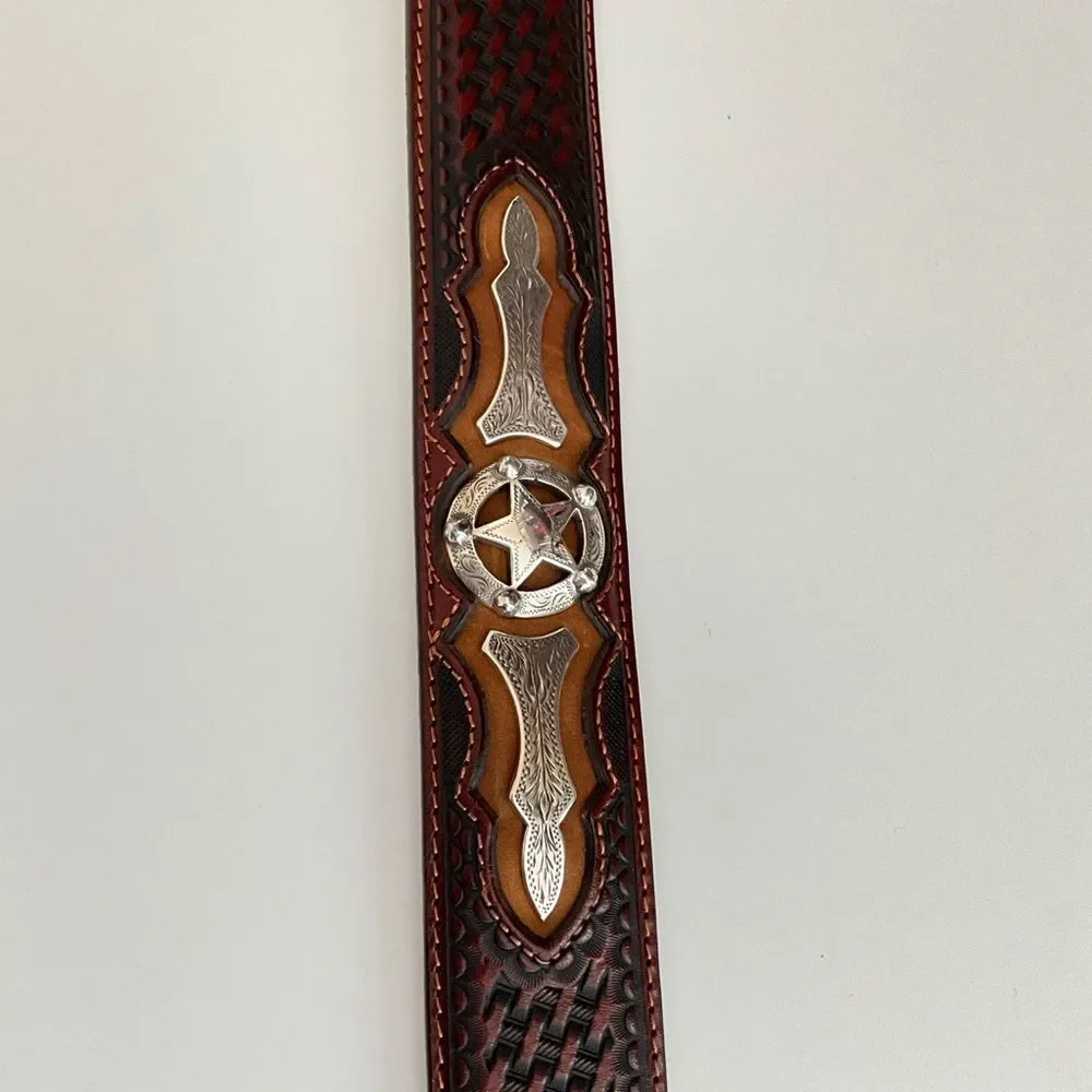 Justin Brown Leather Belt Western 44